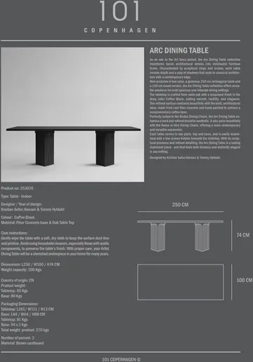 Arc dining table 95x250 cm - Coffee black oak - 101 Copenhagen