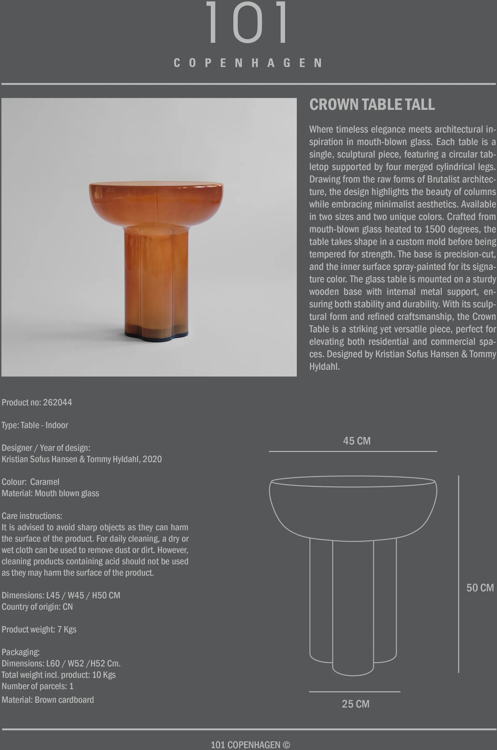 Crown side table tall Ø45 cm, Caramel 101 Copenhagen