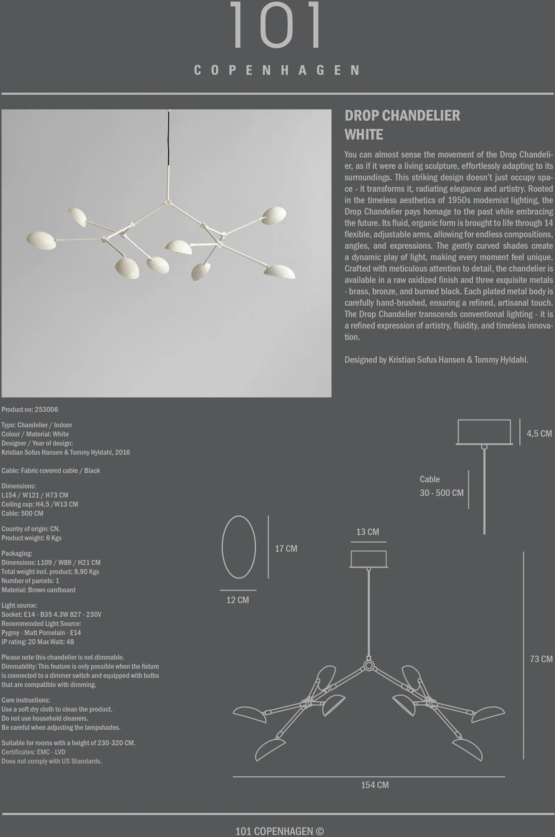 Drop Chandelier chandelier, White 101 Copenhagen