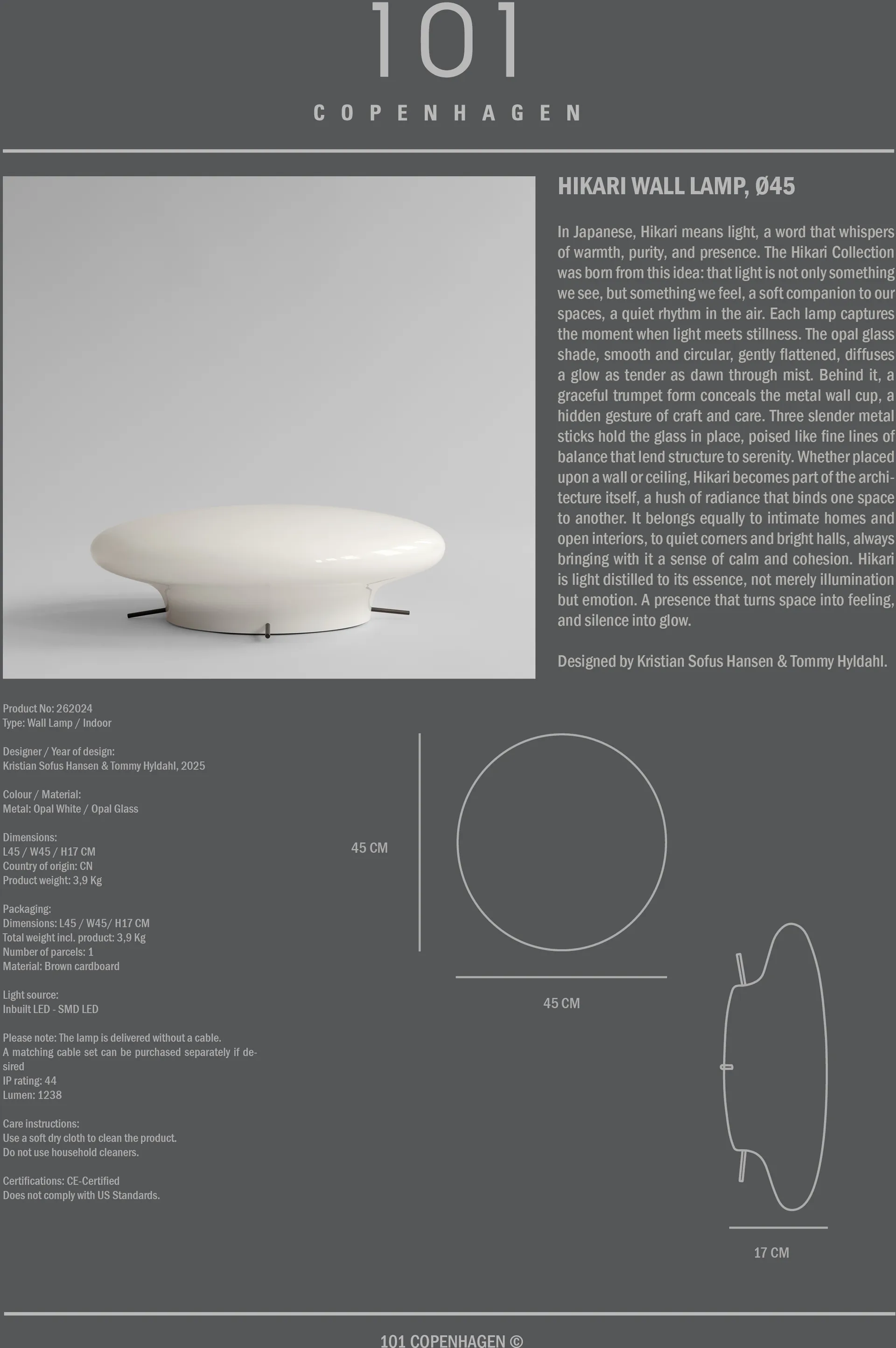 Hikari wall lamp, Opal White, Ø45 cm 101 Copenhagen