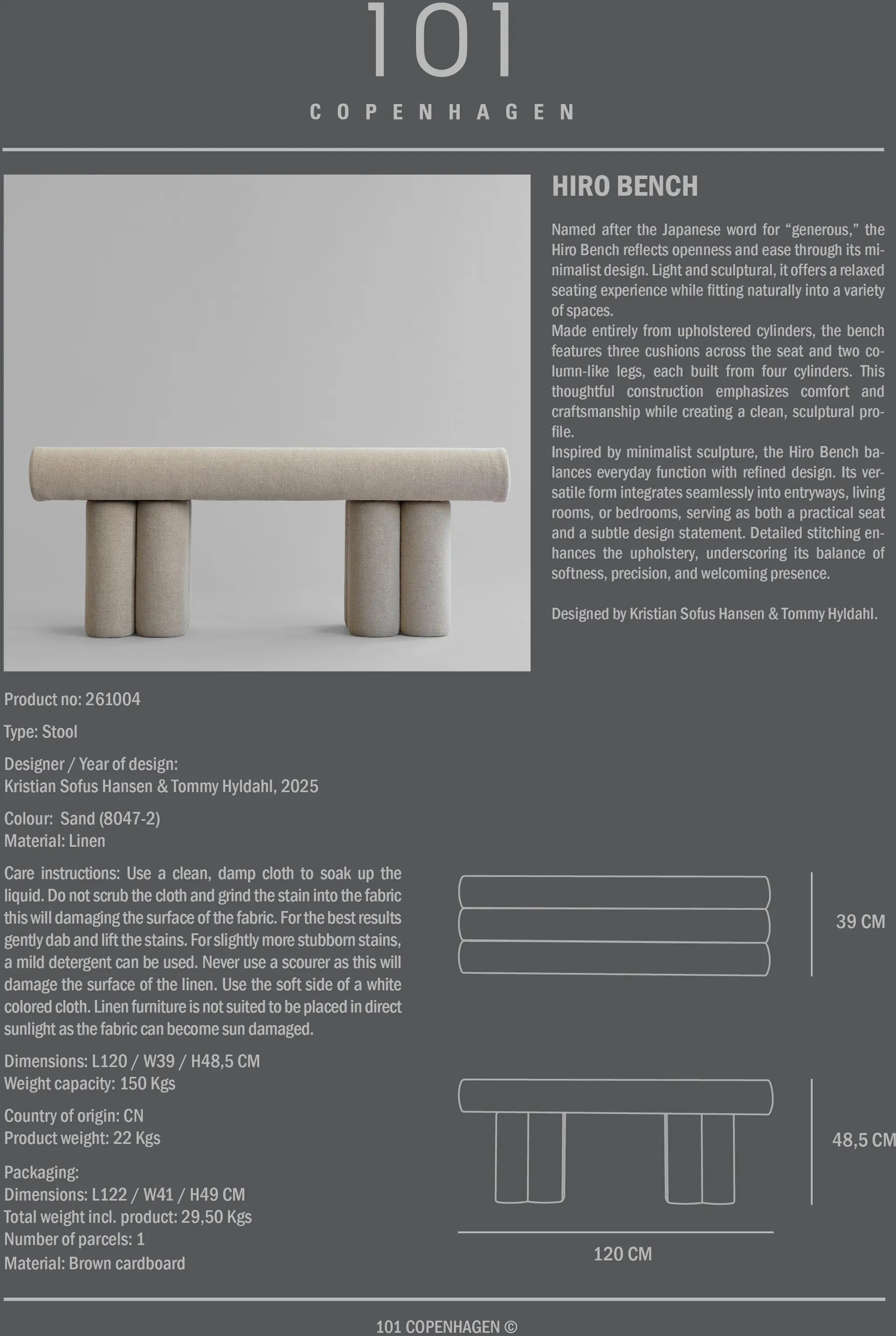 Hiro bench with seat, Linen 101 Copenhagen
