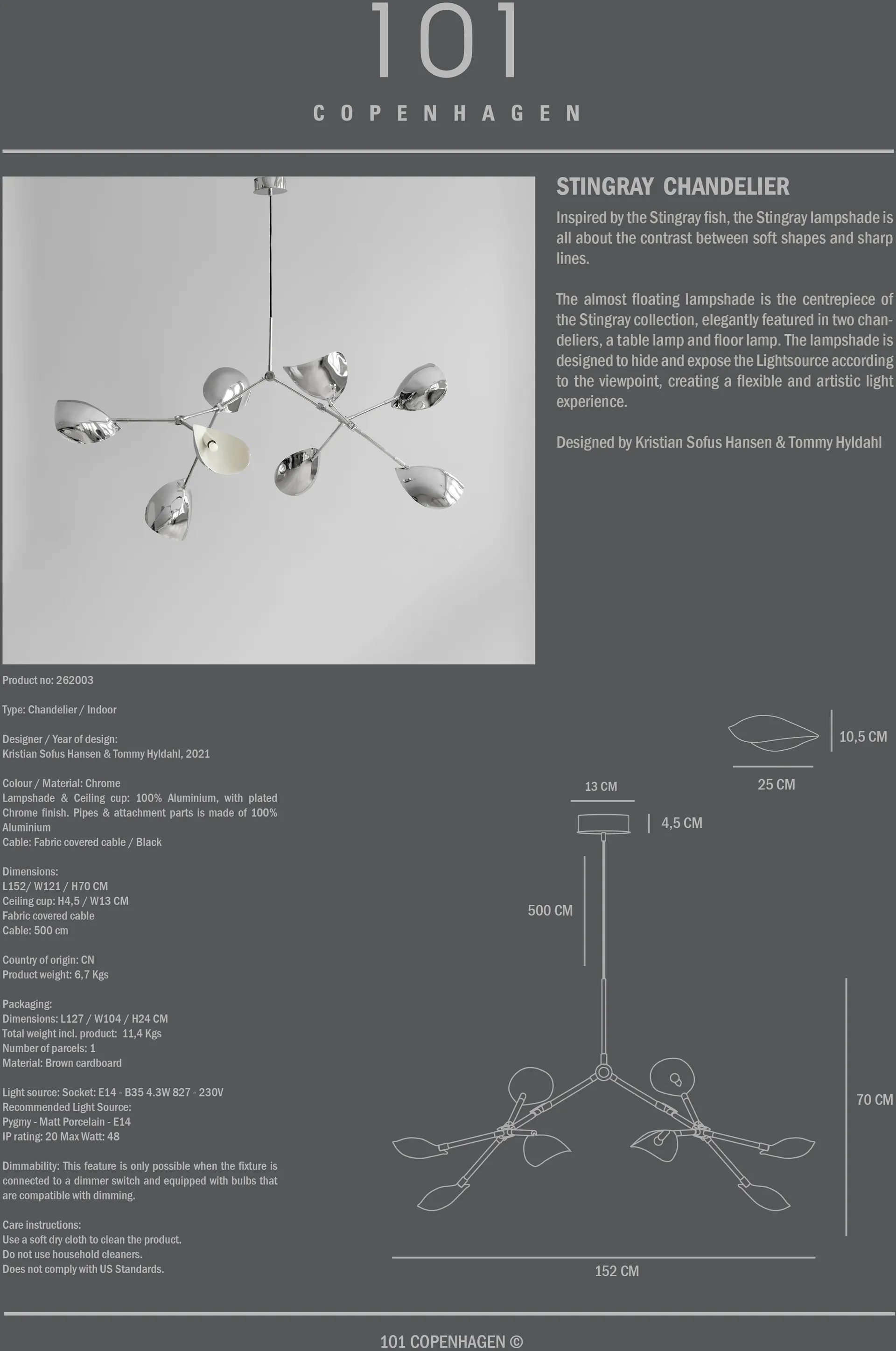 Stingray Chandelier chandelier, Chrome 101 Copenhagen