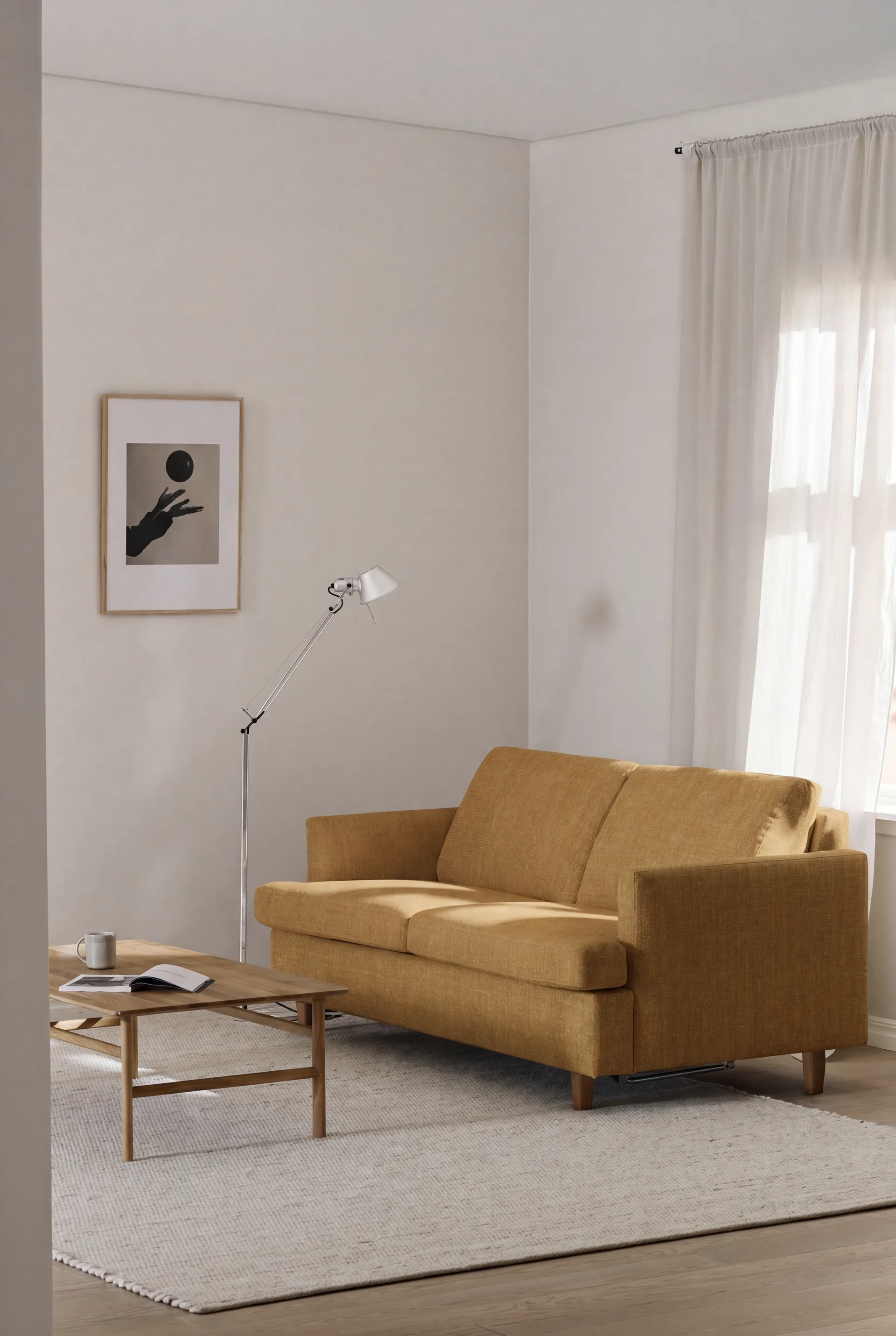 Binga 2,5-seater sofa bed, Luiza Mustard 3972-oak 1898