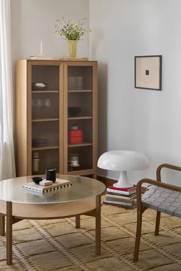 Lid coffee table - White pigmented oak-glass, Ø90 cm - 1898
