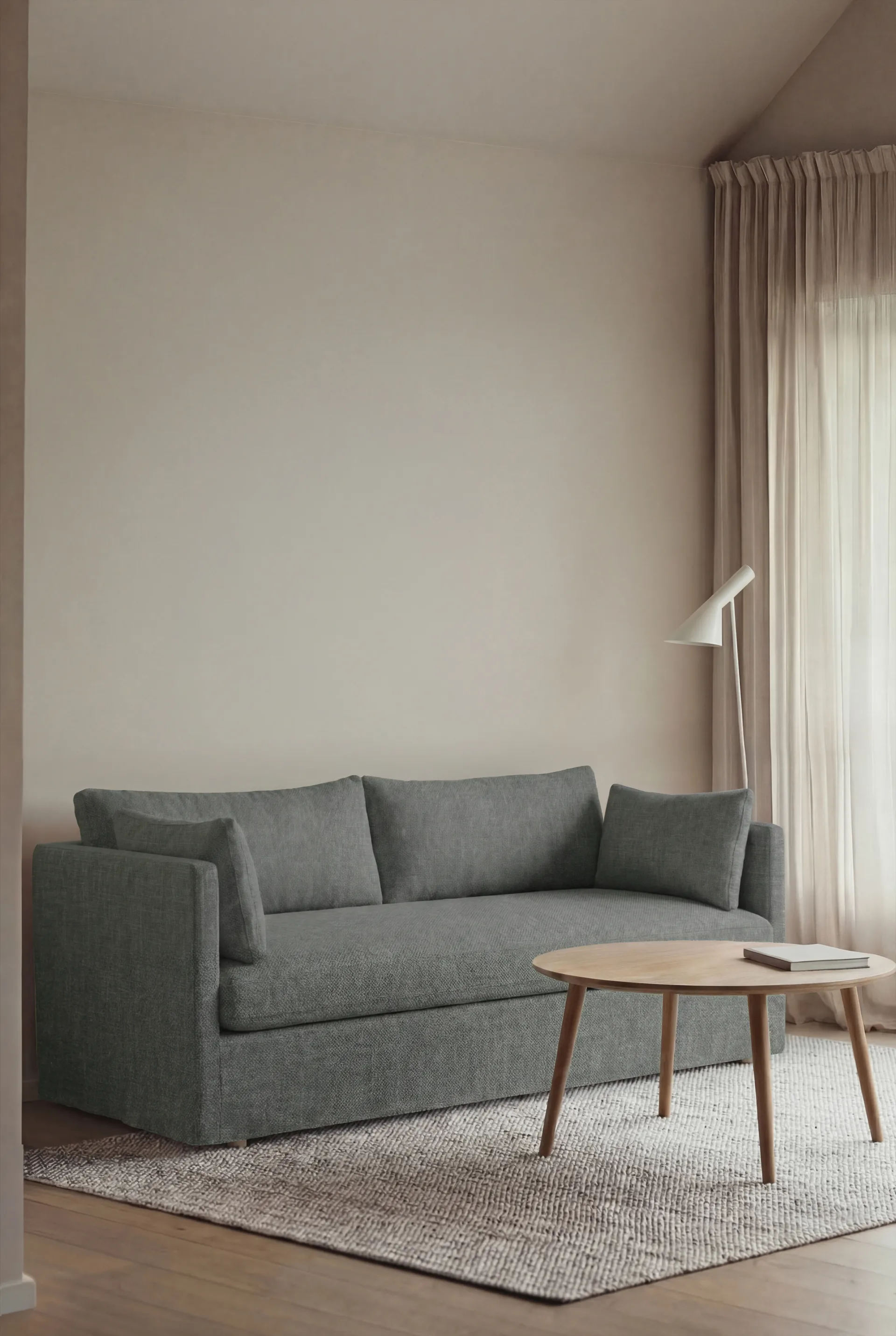 Linnevik sofa, Caleido Grey 1240-white-oiled oak, 2-seater, with skirt 1898