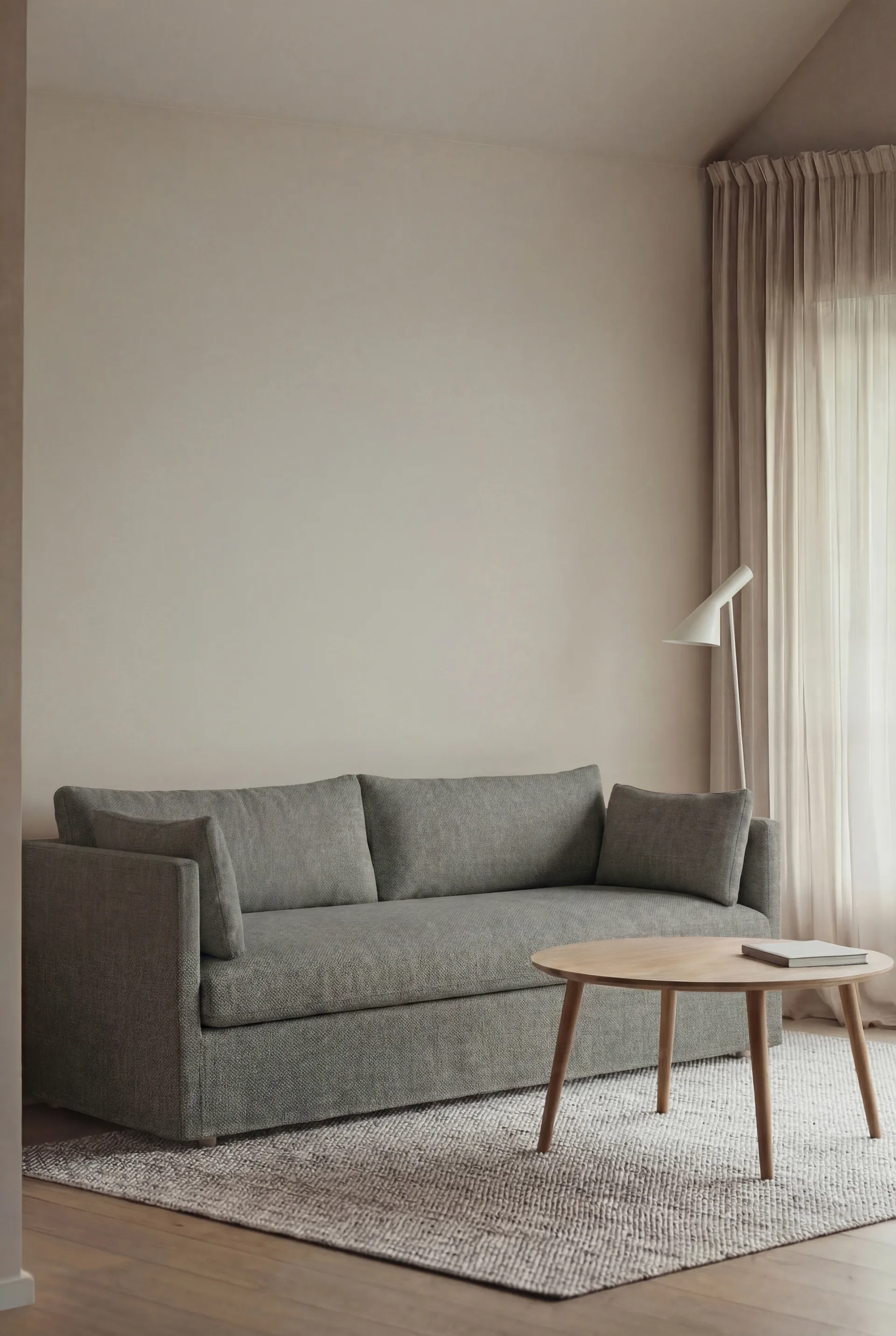 Linnevik sofa, Caleido Grey 1240-white-oiled oak, 3-seater, with skirt 1898