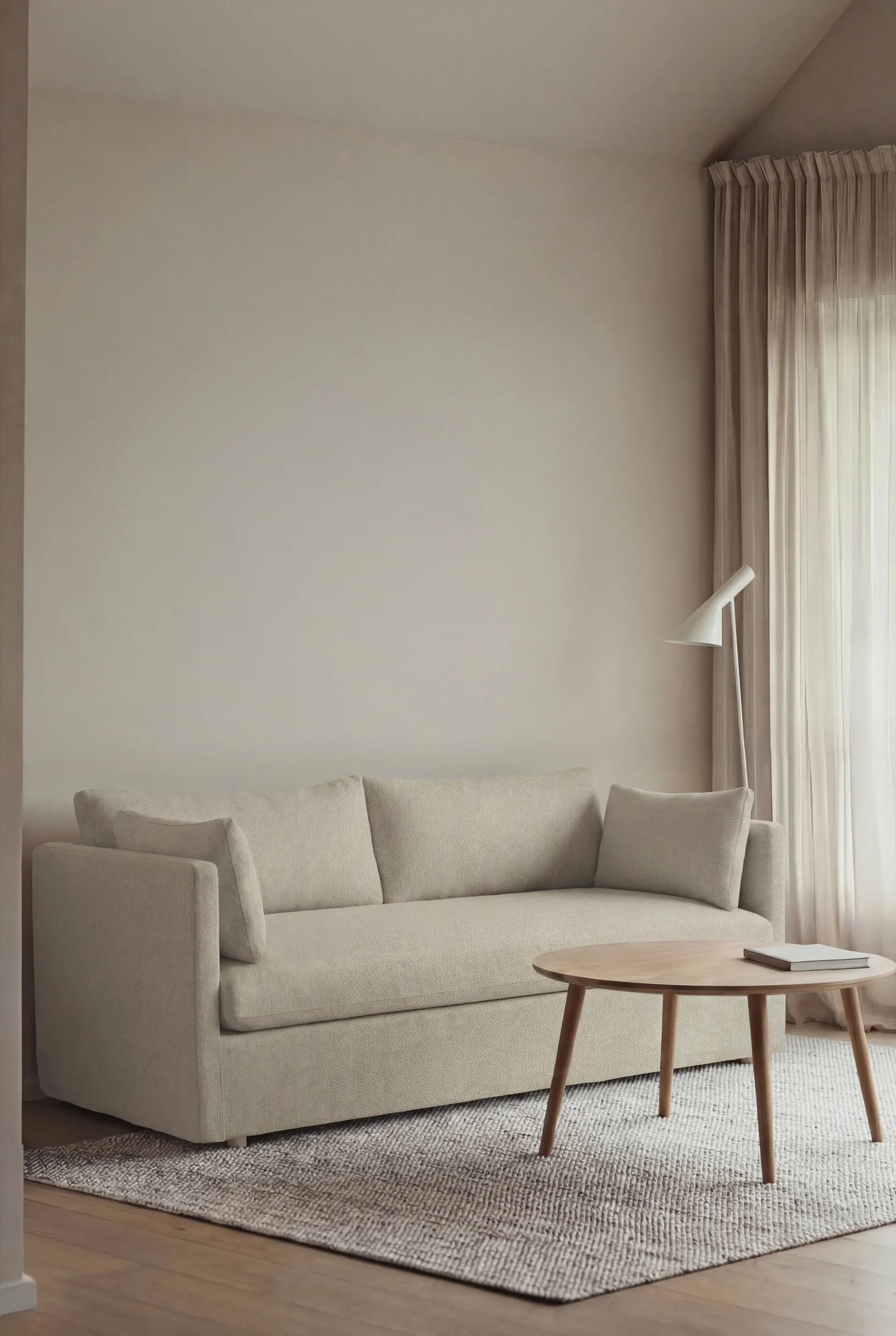 Linnevik sofa, Luiza Beige 3981-white-oiled oak, 2-seater, with skirt 1898