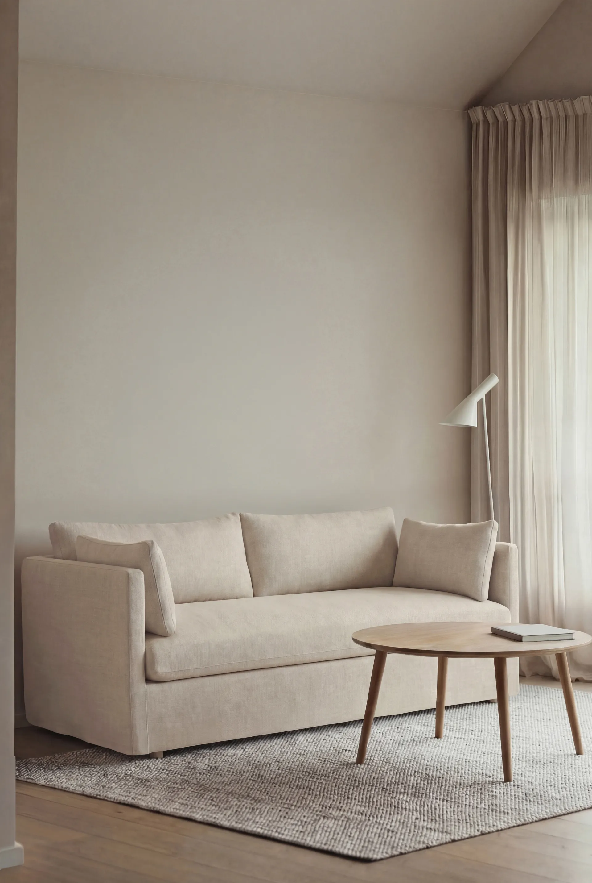Linnevik sofa, Same Beige 6670-white-oiled oak, 2-seater, with skirt 1898