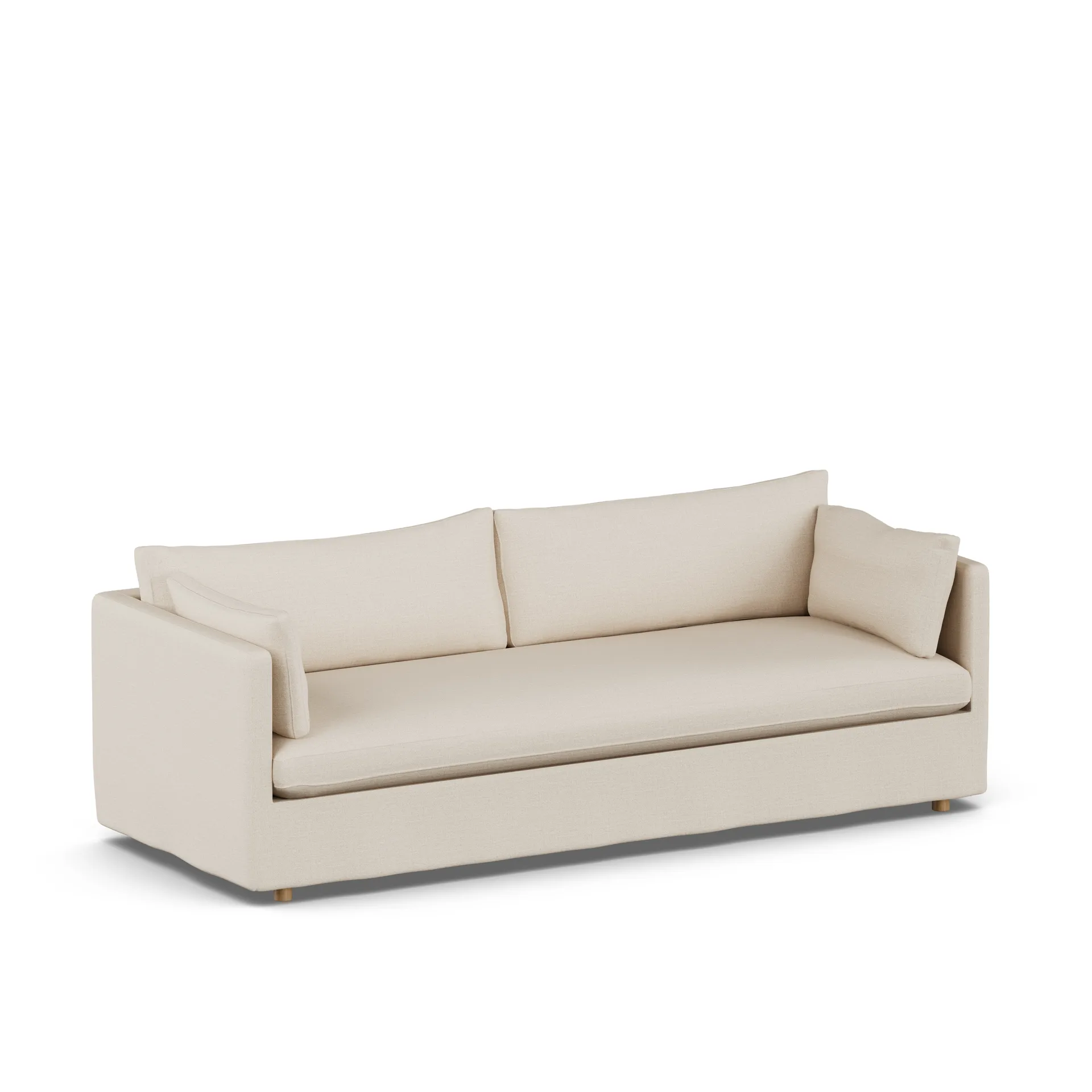 Linnevik sofa, Same Beige 6670-white-oiled oak, 4-seater, with skirt 1898