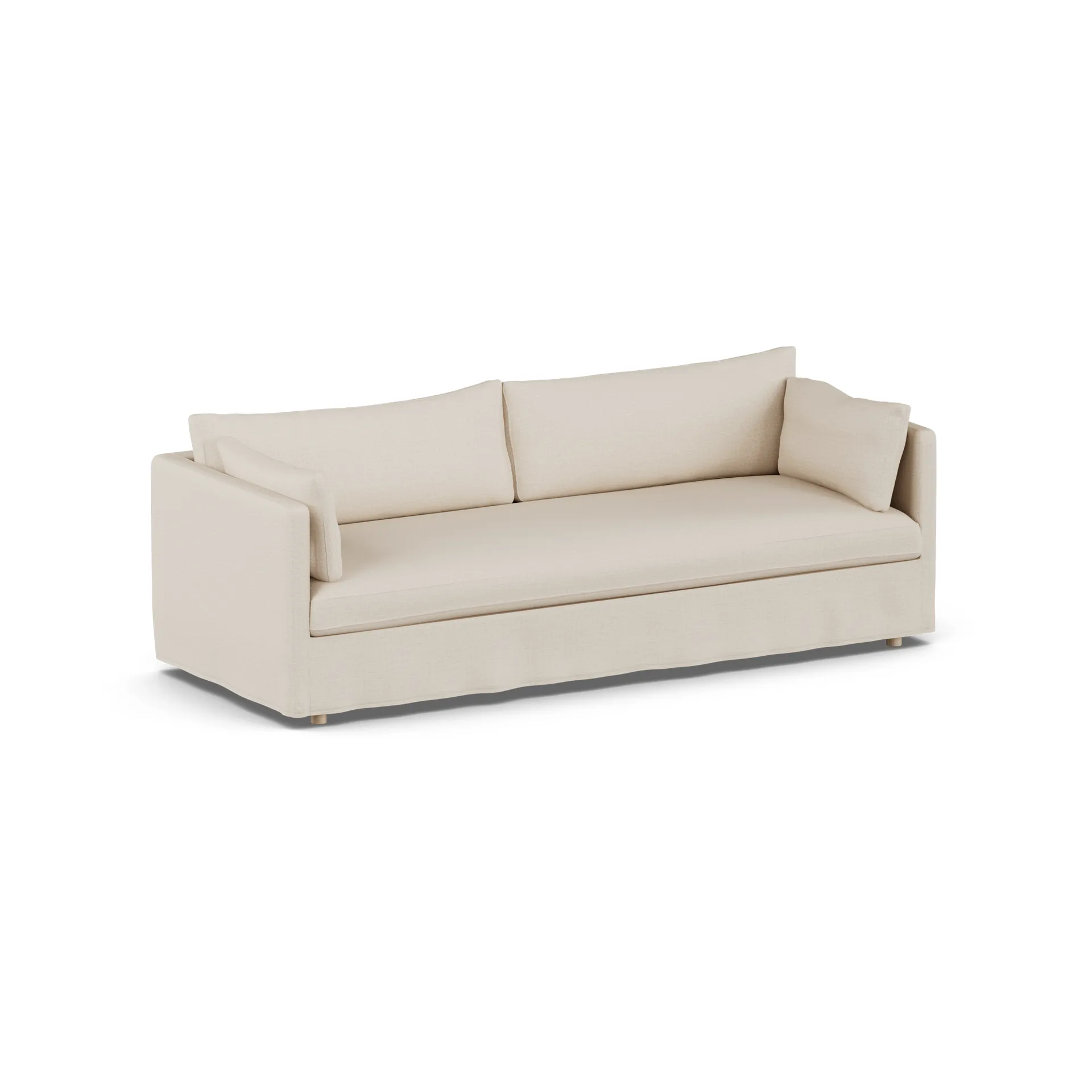 Linnevik sofa, Same Beige 6670-white-oiled oak, 4-seater, with skirt 1898