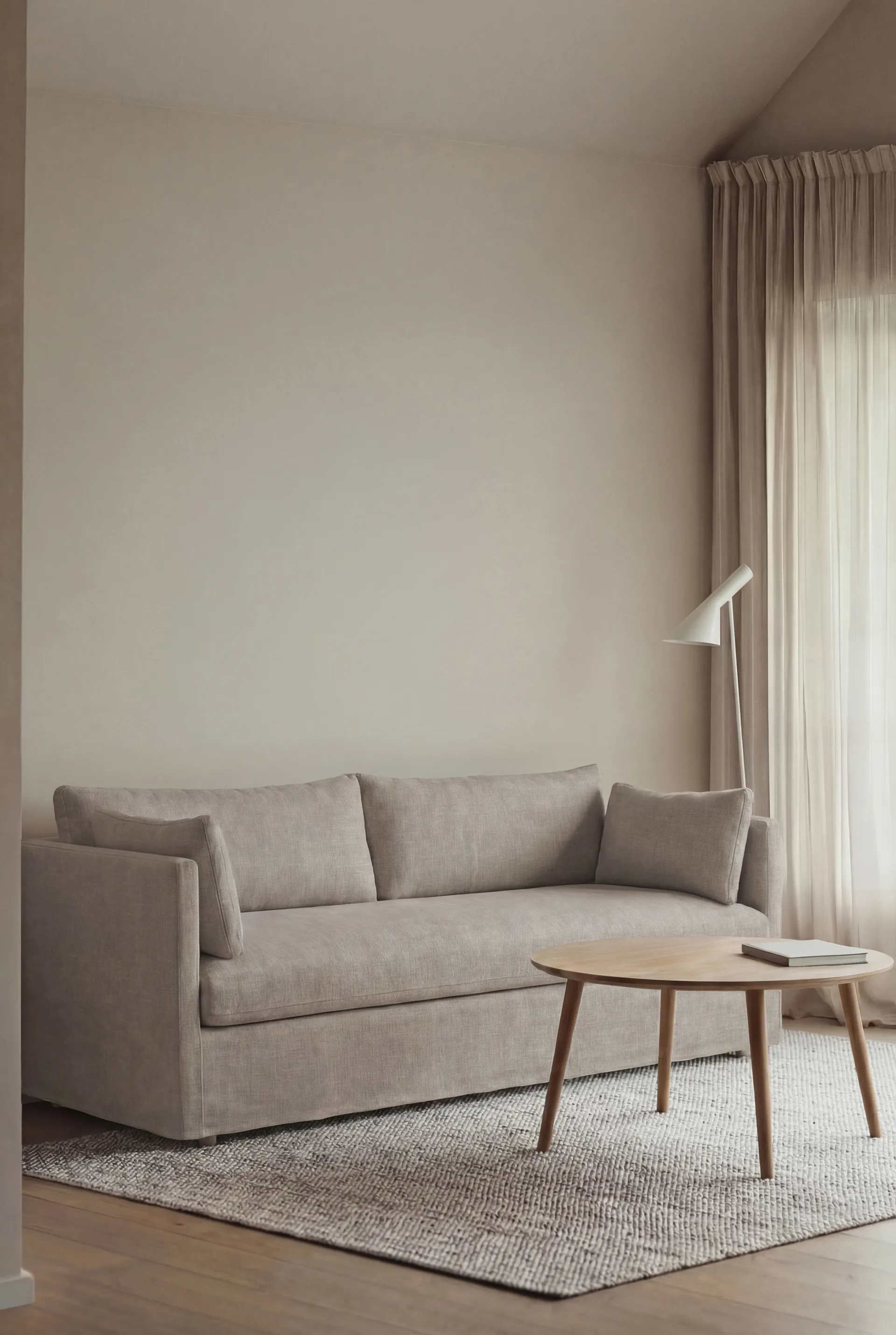 Linnevik sofa, Same Grey 6673-white-oiled oak, 3-seater, with skirt 1898