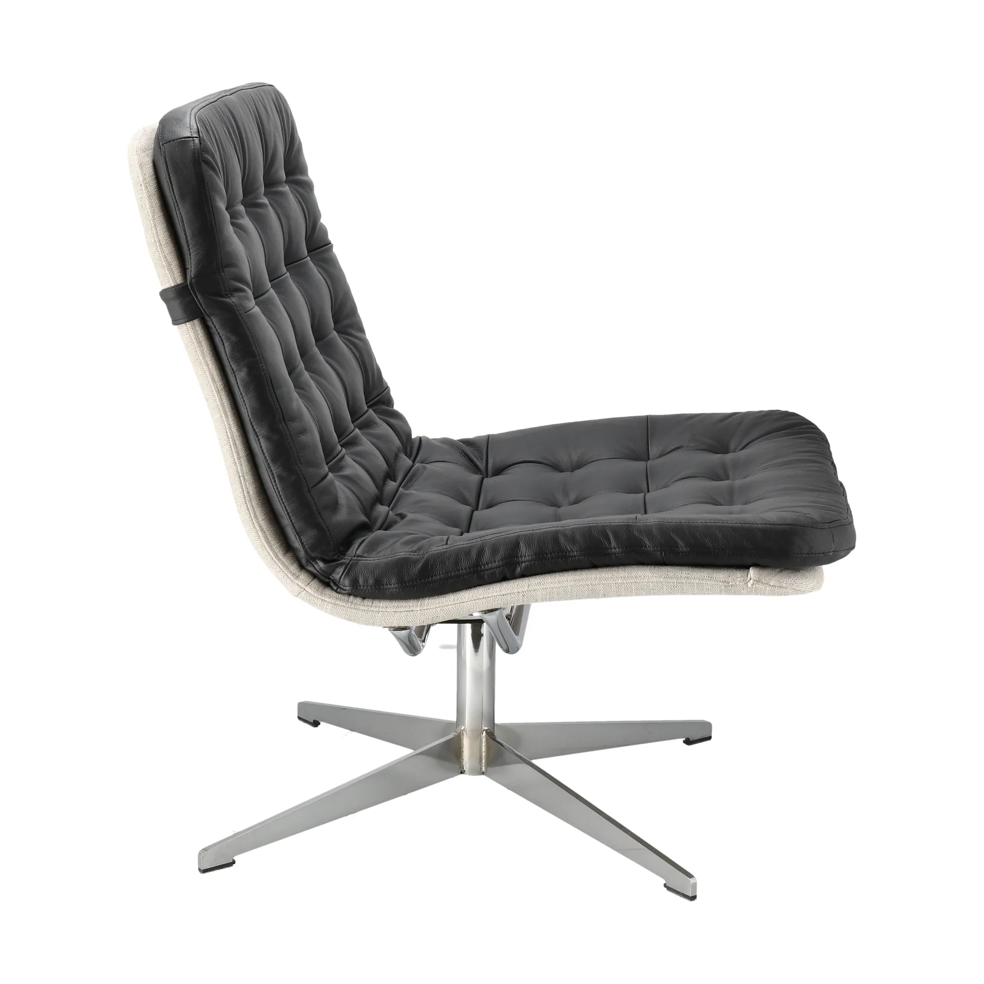 Loholm armchair with swivel function, Black leather-Bern Beige 0341 1898