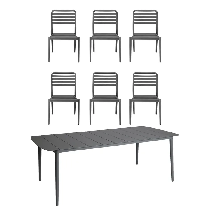 Marsala dining table 208x100 cm + Messina chairs 6 pcs, Anthracite - 1898