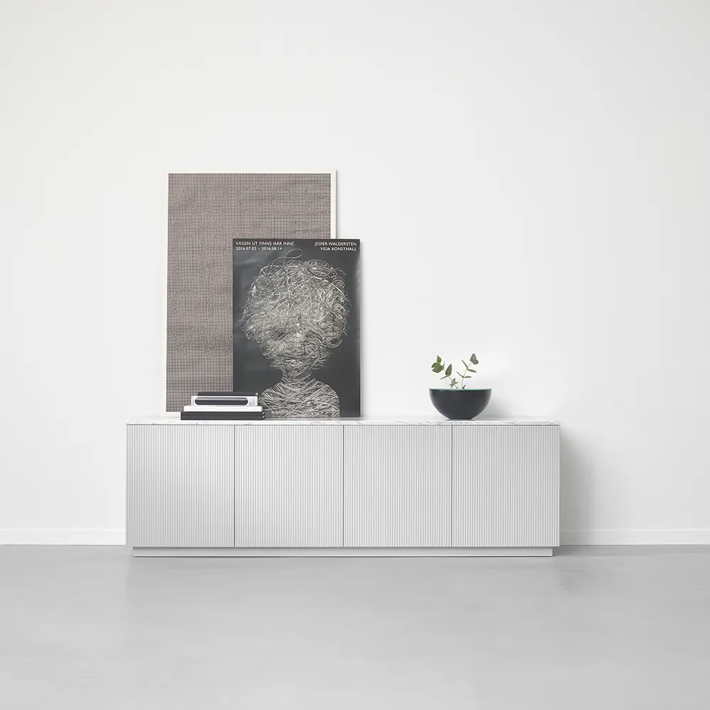 Beam side table, Light grey, light grey stand, tabletop in carrara marble A2