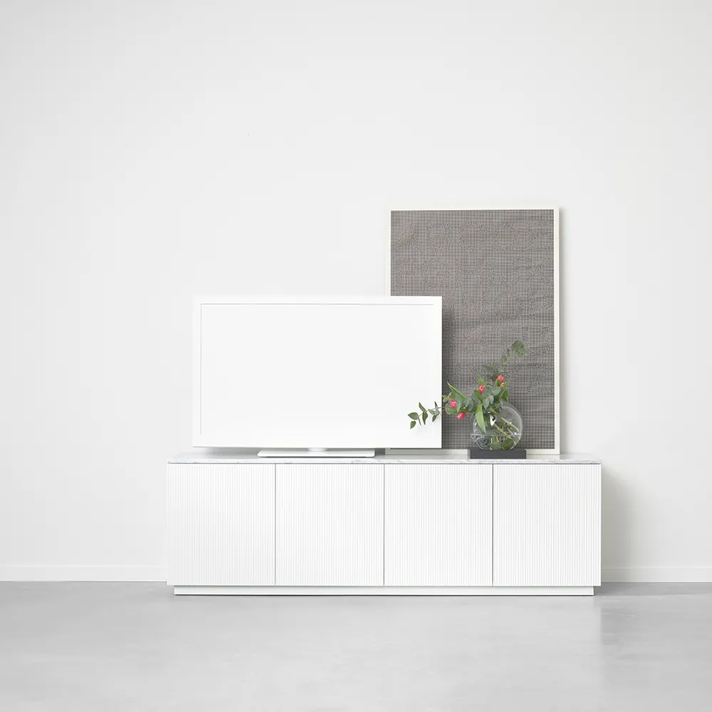 Beam side table, Light grey, stand in white oiled oak A2