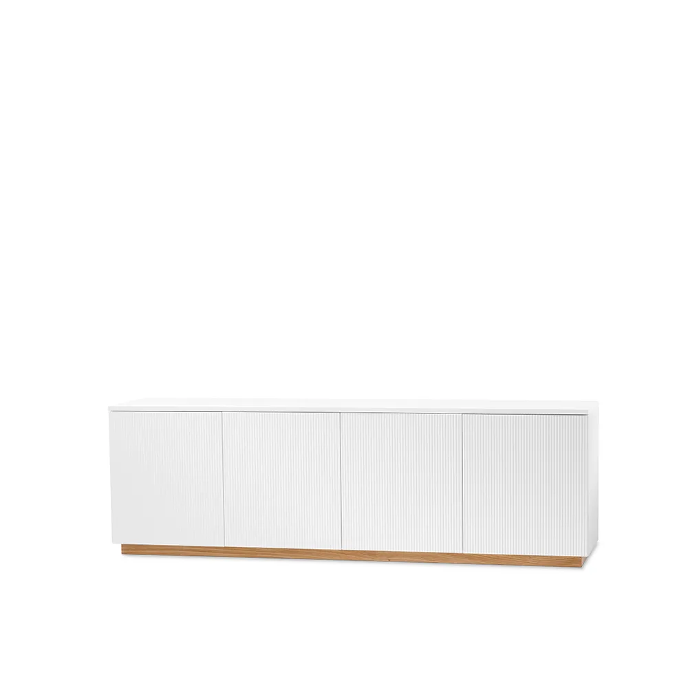 Beam side table, White lacquer, base in oiled oak A2