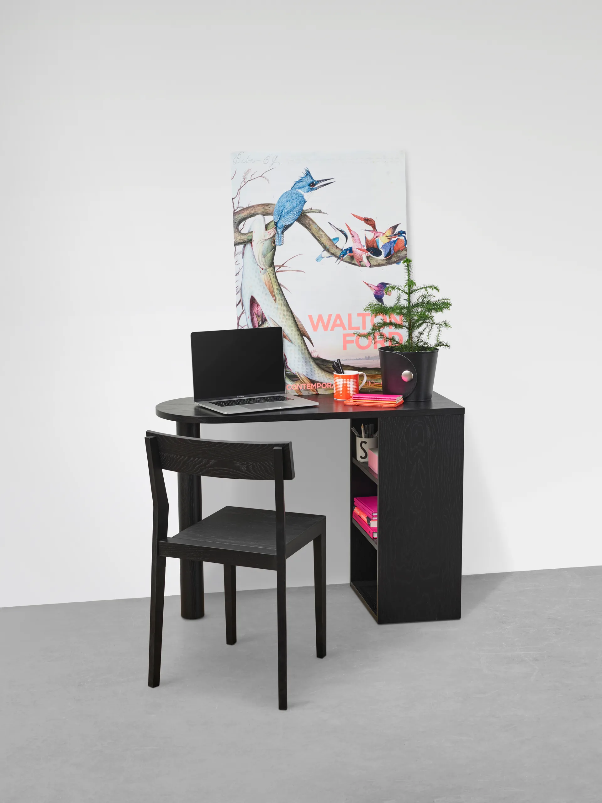Hub desk, Black-stained oak, 100x73x43 cm A2