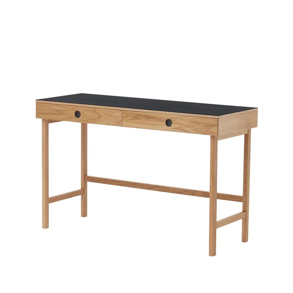 Mind desk, Black linoleum, drawers and legs in oiled oak A2