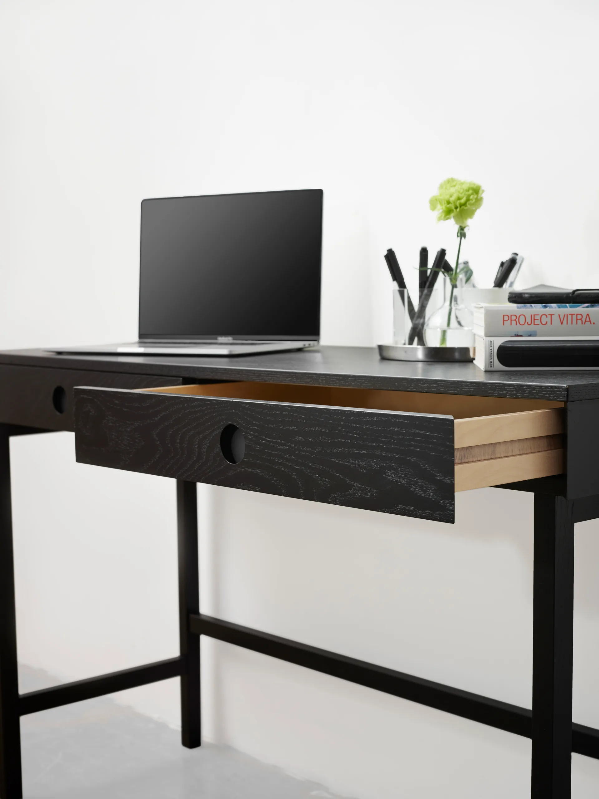 Mind desk, Black-stained oak, 118x74x44 cm A2