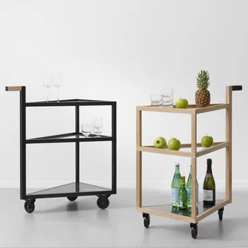 Move serving trolley - Black stained oak, big, marble marquina, glass - A2