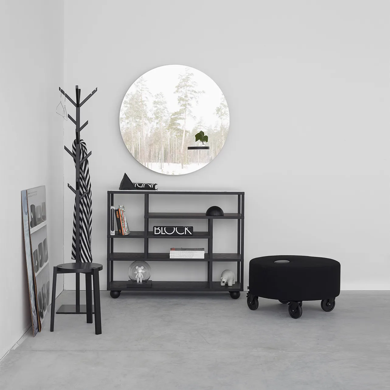 Show shelf with marble top, black-stained oak wood A2