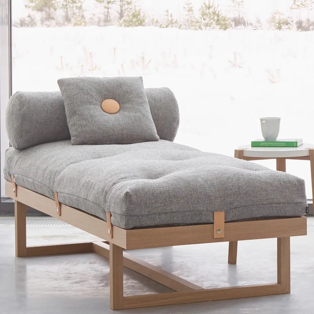 Stay day bed, Fabric green. body in oiled oak A2