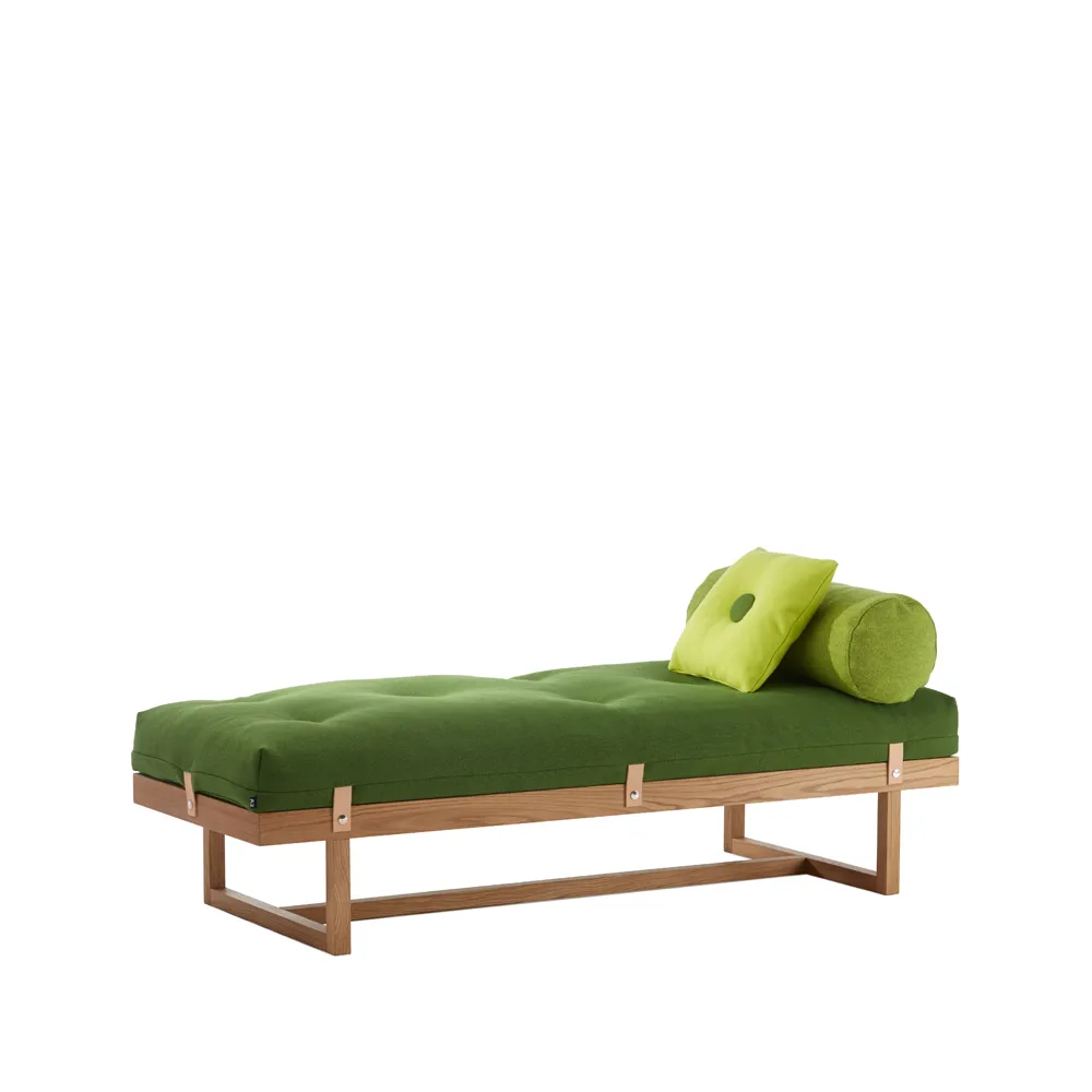 Stay day bed, Fabric green. body in oiled oak A2
