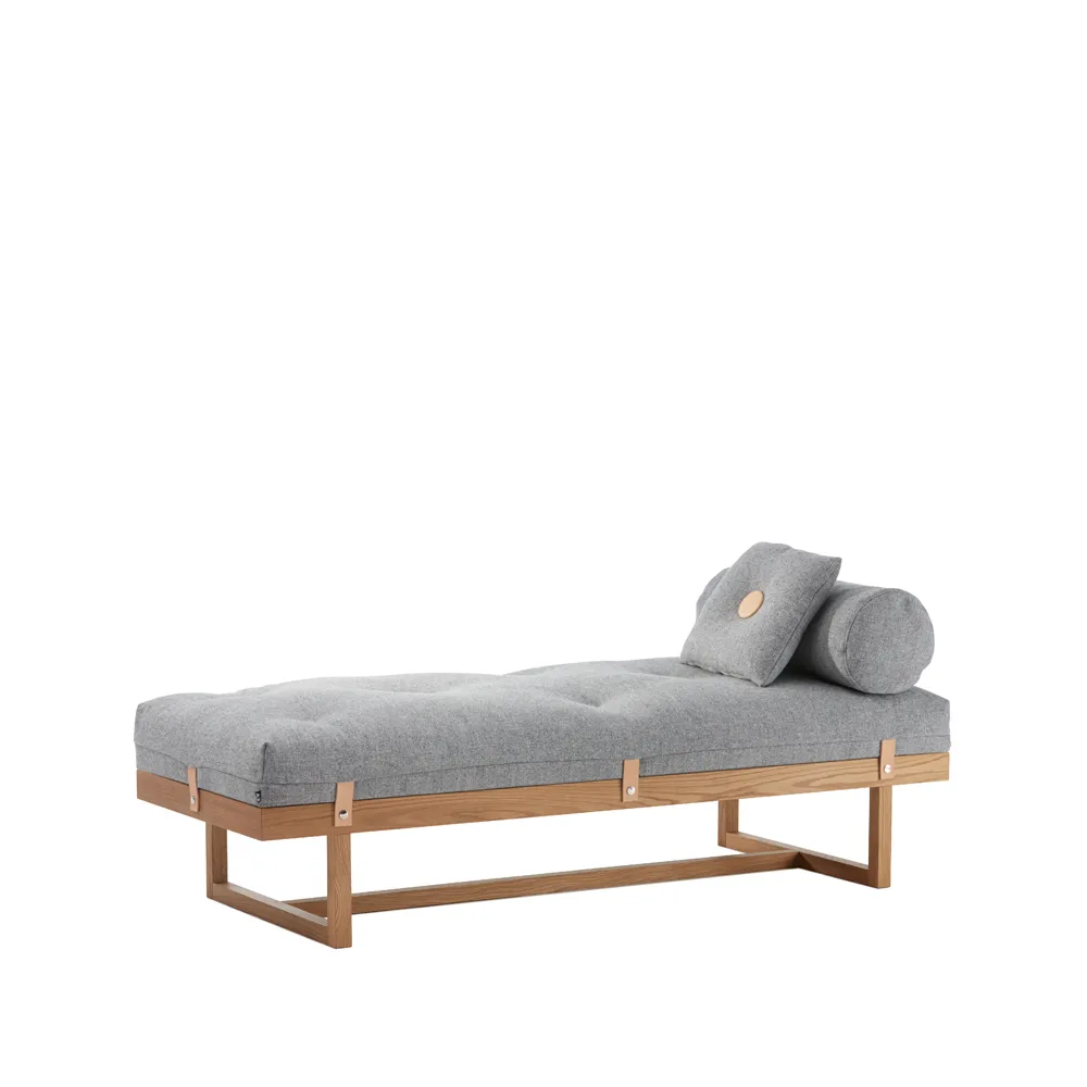 Stay day bed, Fabric grey. body in oiled oak A2