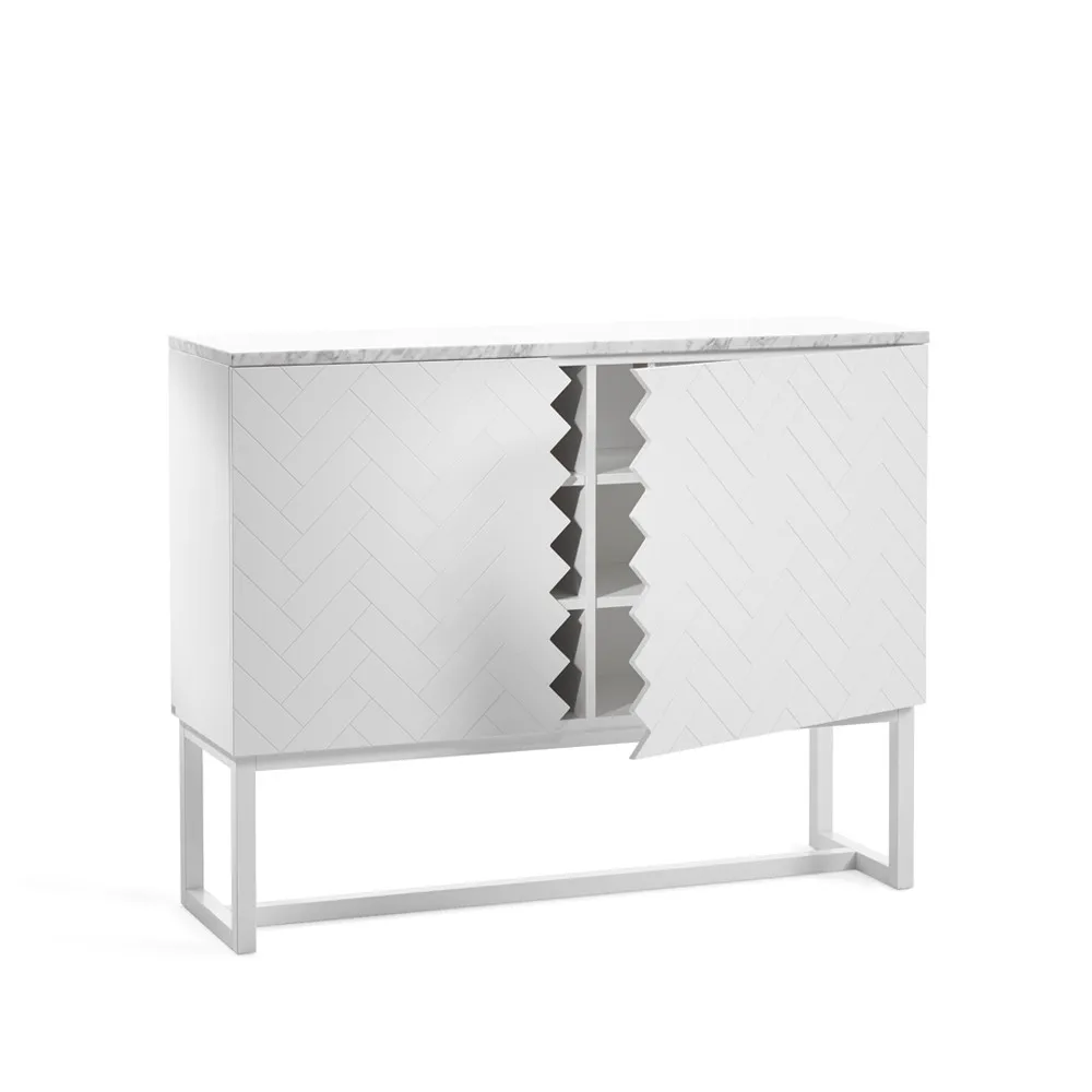 Story Side table, White, white marble top, white stand A2