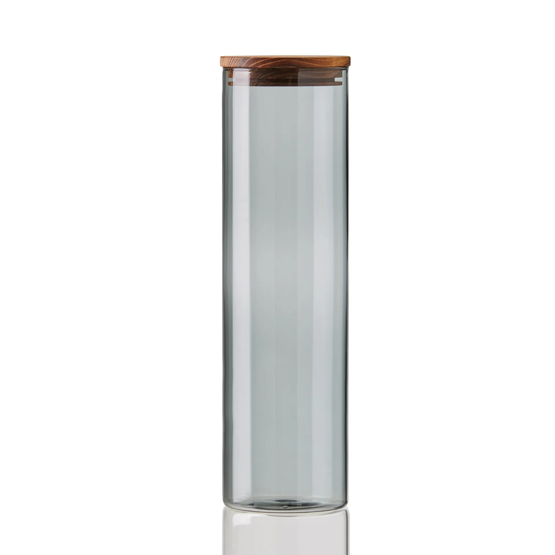 Raw glass jar smoke with wooden lid, large Aida