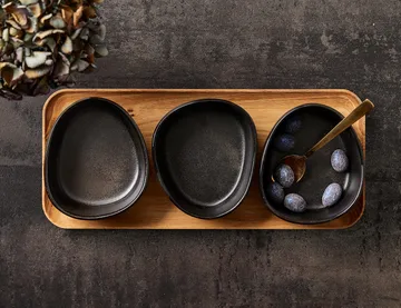 Raw Organic bowl set with wooden tray - Titanium Black - Aida