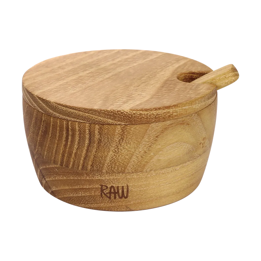 Raw salt bowl incl. spoon and lid, Teak Aida