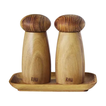 Raw salt & pepper grinder incl tray - Teak - Aida