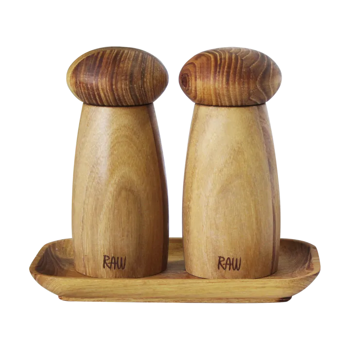 Raw salt & pepper grinder incl tray - Teak - Aida