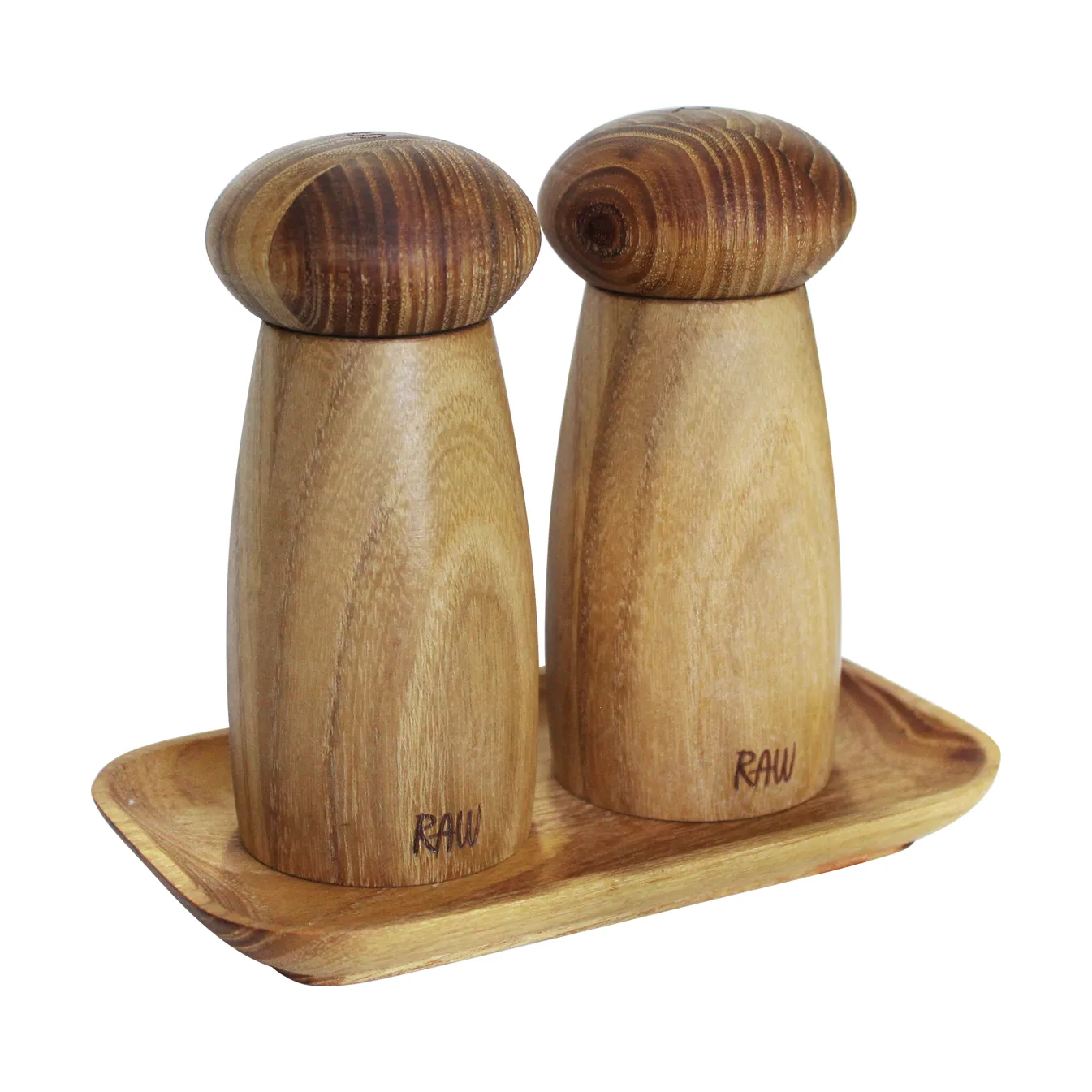 Raw salt & pepper grinder incl tray, Teak Aida