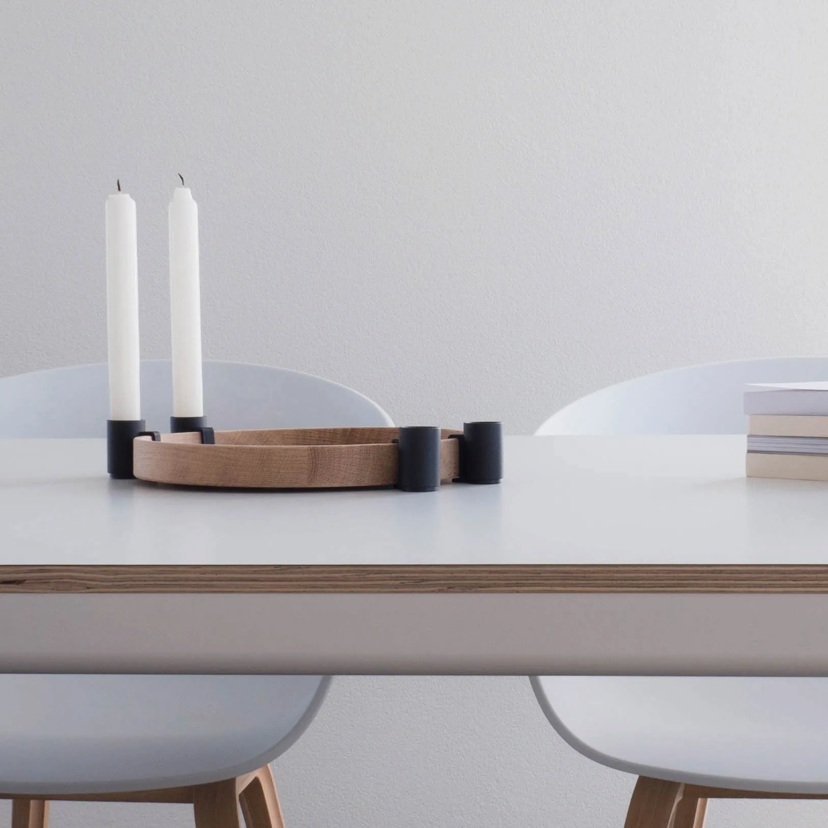 Luna advent candle holder, oak-black Applicata