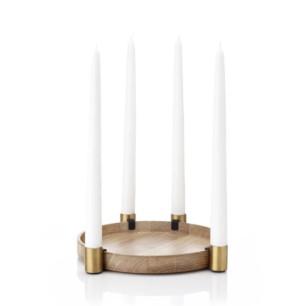 Luna advent candle holder, oak-brass Applicata