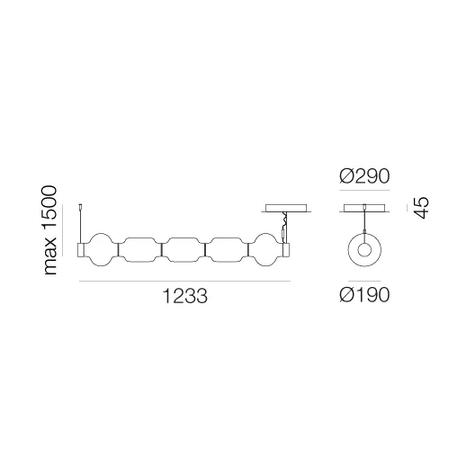 Alambicco horizontal pendant, 5 glass domes Artemide