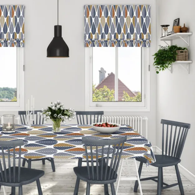 Blader oilcloth, blue Arvidssons Textil