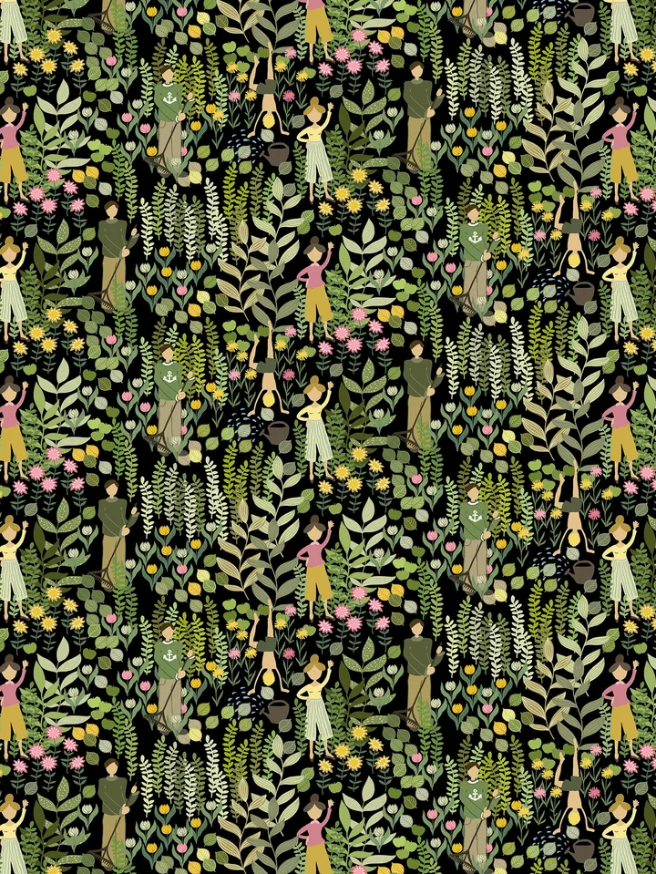 Trädgård fabric - Black-green - Arvidssons Textil