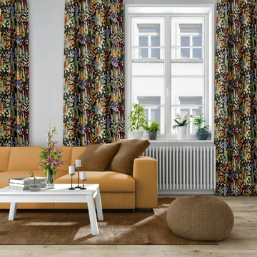 Trädgård fabric - black-multi - Arvidssons Textil