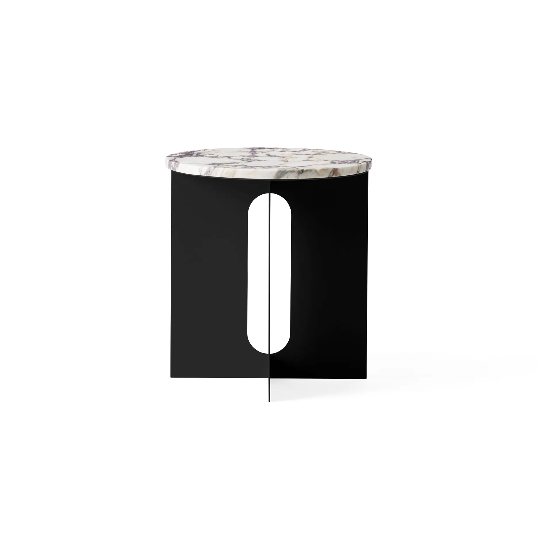 Androgyne side table, Calacatta Viola marble-black steel, Ø42 cm Audo Copenhagen