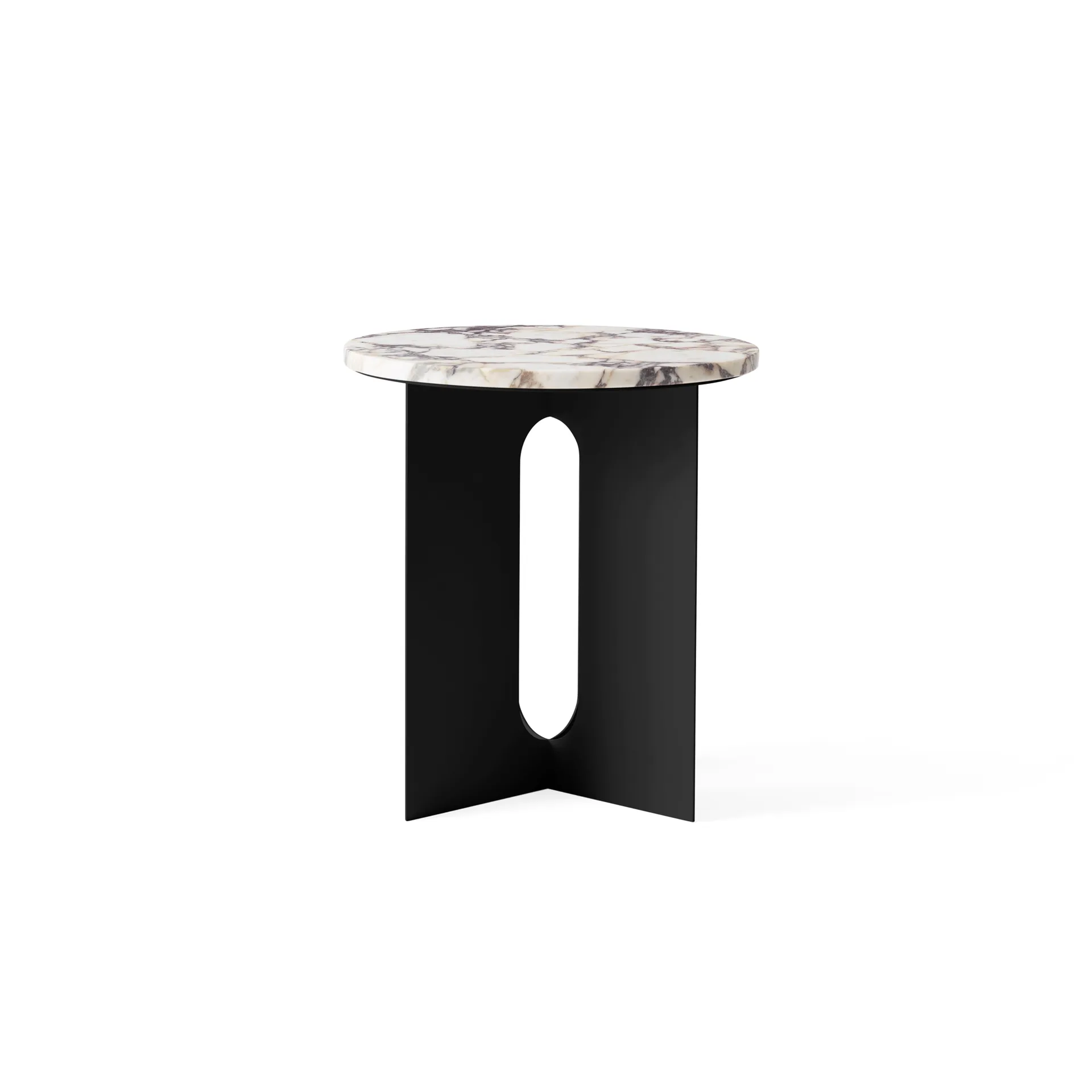 Androgyne side table, Calacatta Viola marble-black steel, Ø42 cm Audo Copenhagen