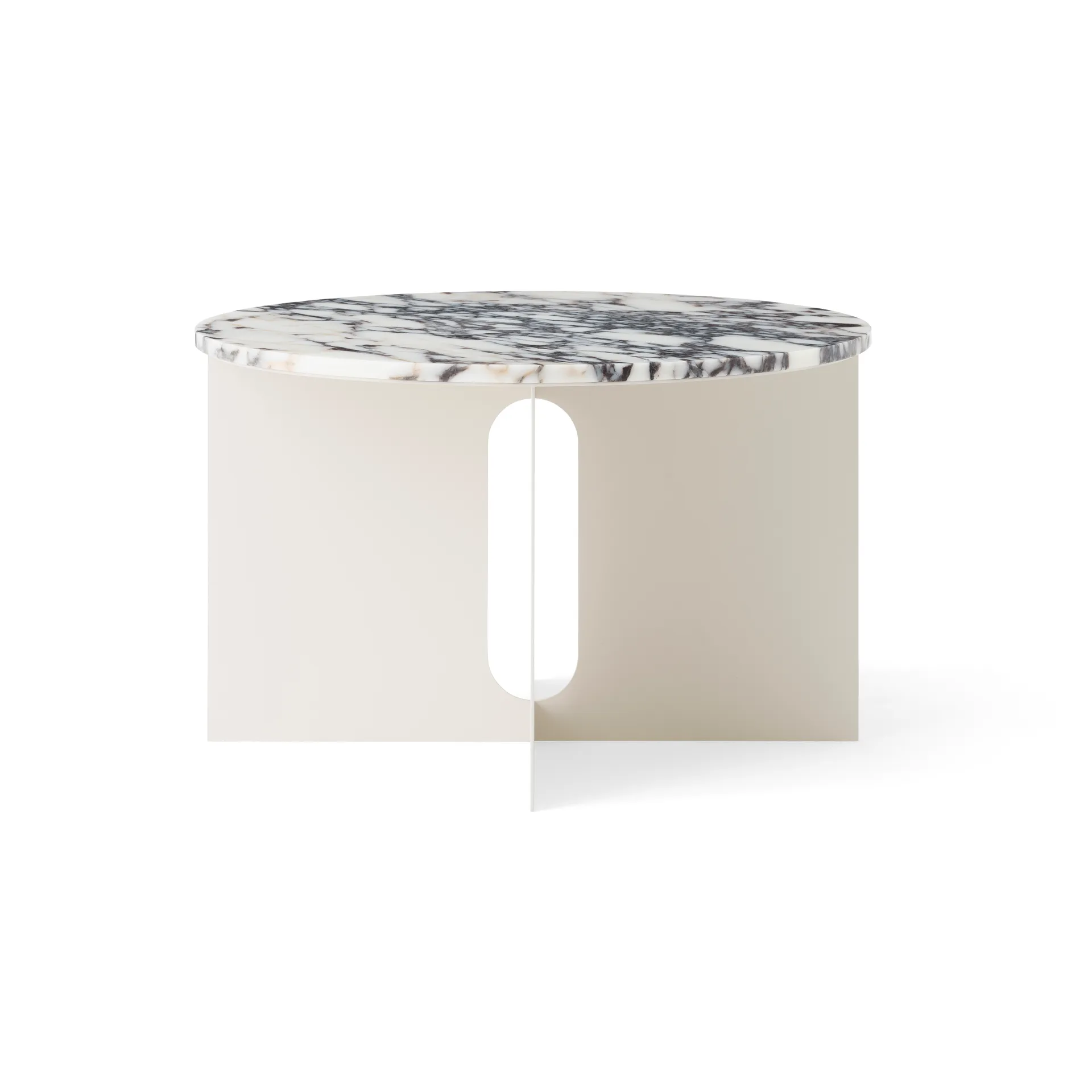 Androgyne side table, Calacatta Viola marble-ivory steel, Ø65 cm Audo Copenhagen