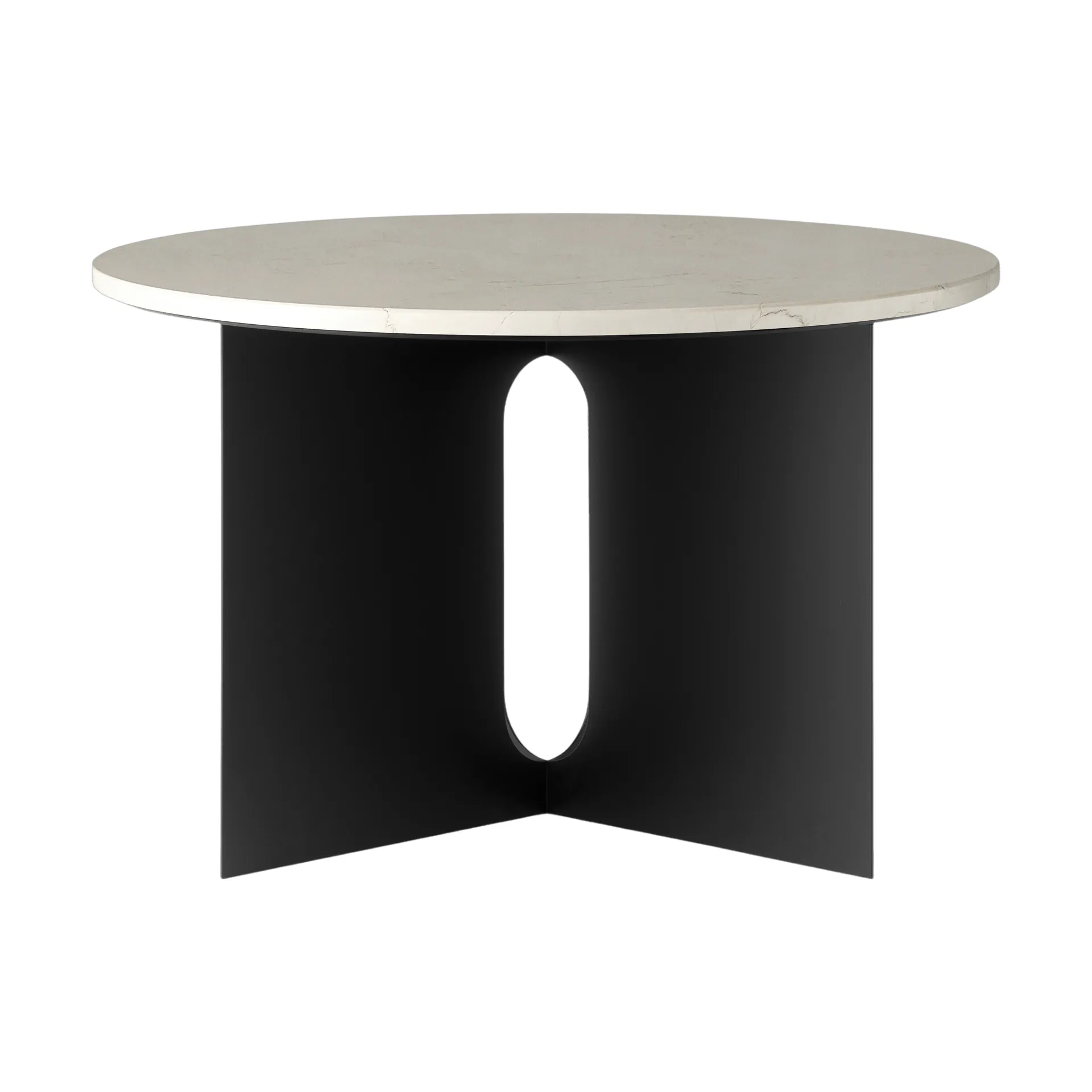 Androgyne side table, Crystal Rose marble-black steel, Ø65 cm Audo Copenhagen