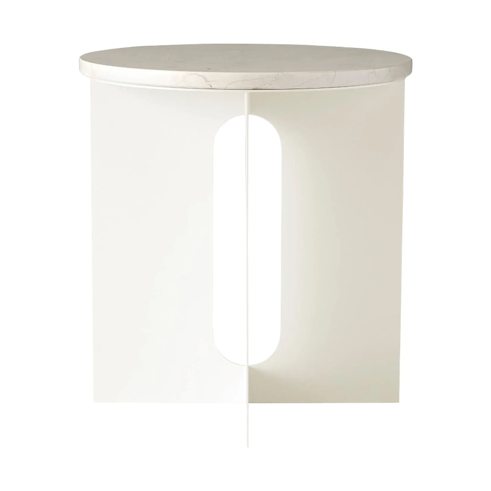 Androgyne side table, Crystal Rose marble-ivory steel, Ø42 cm Audo Copenhagen