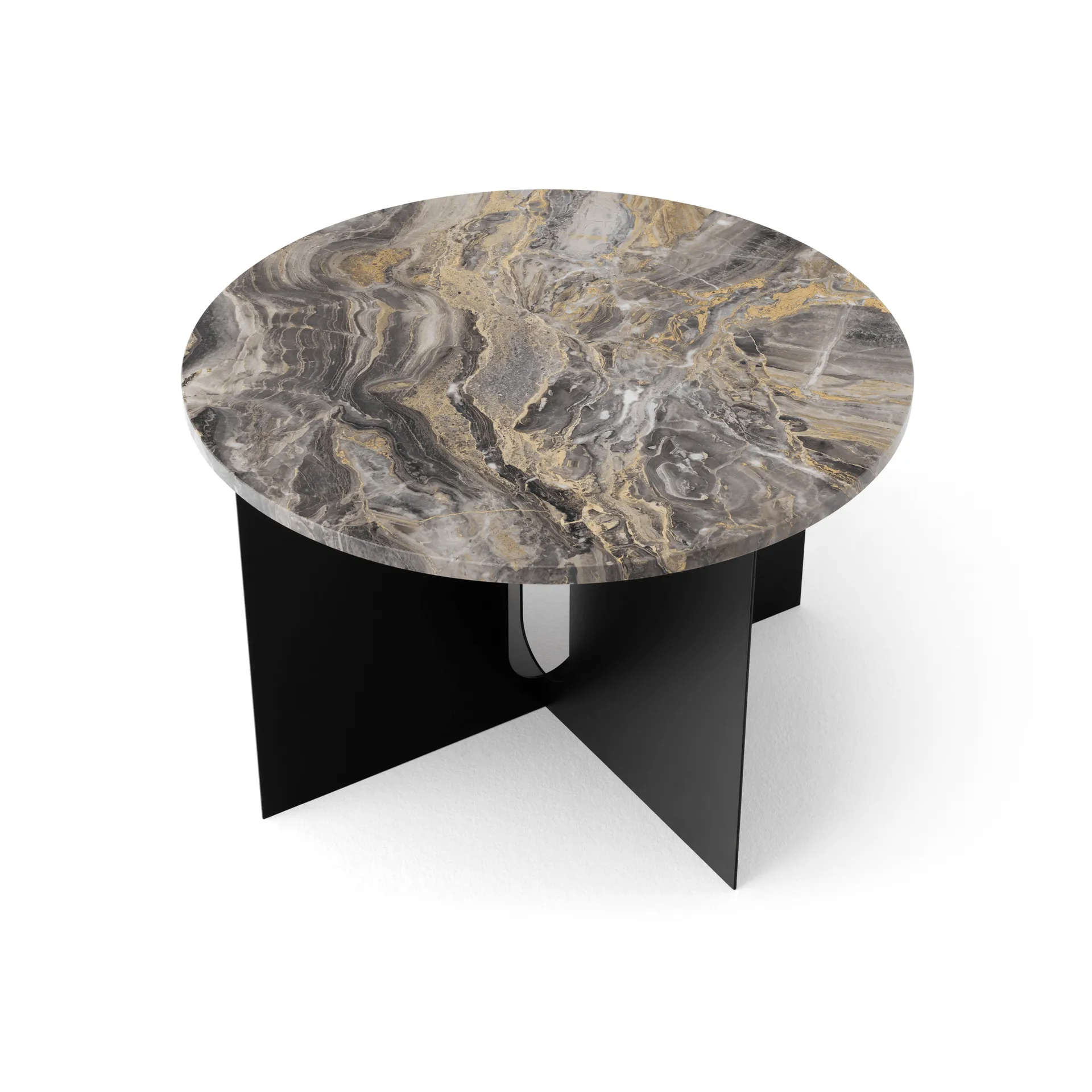 Androgyne side table, Grey Galaxy marble-black steel, Ø65 cm Audo Copenhagen