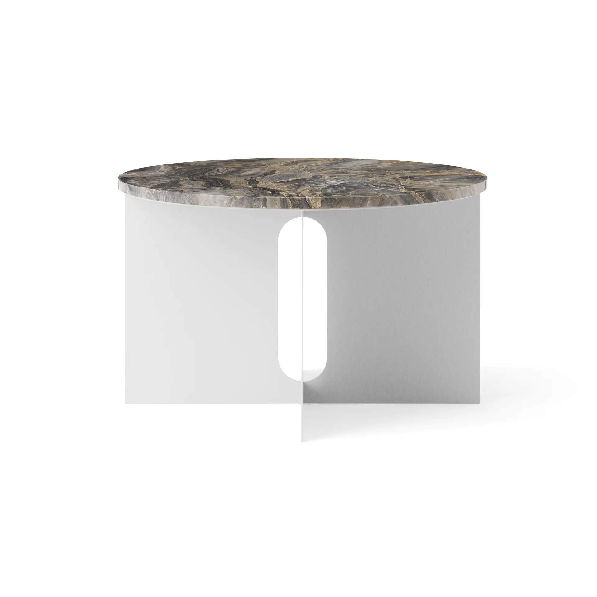 Androgyne side table, Grey Galaxy marble-brushed steel, Ø65 cm Audo Copenhagen