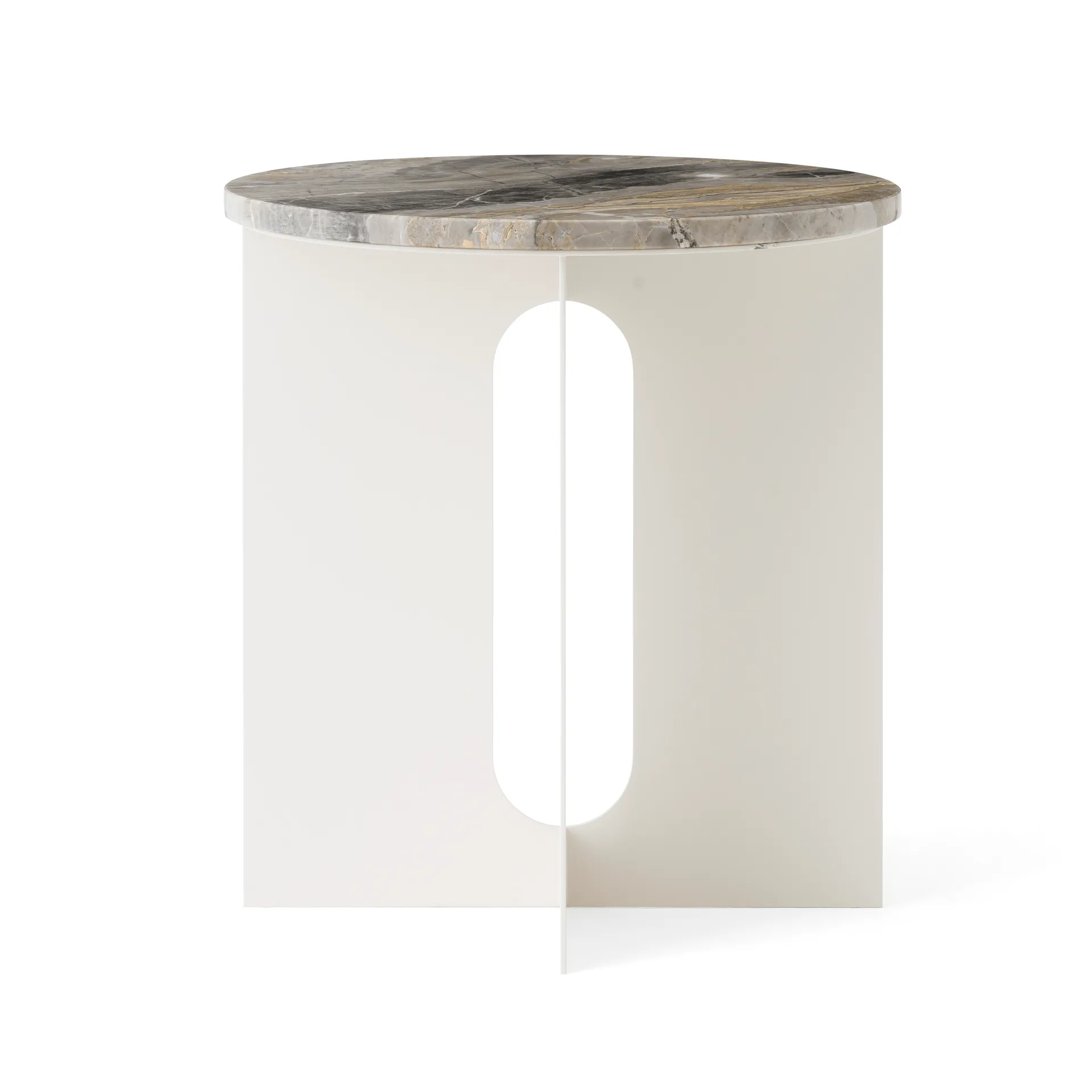 Androgyne side table, Grey Galaxy marble-ivory steel, Ø42 cm Audo Copenhagen