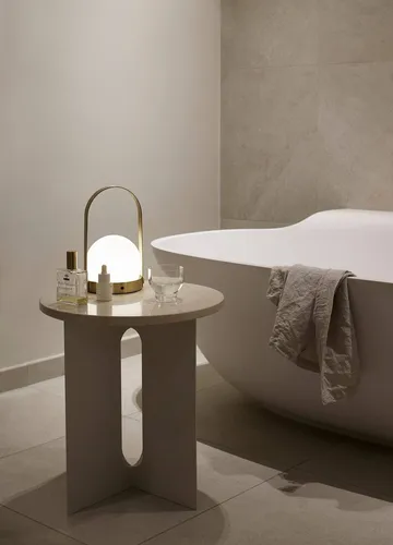 Androgyne side table - Grey Galaxy marble-ivory steel, Ø42 cm - Audo Copenhagen